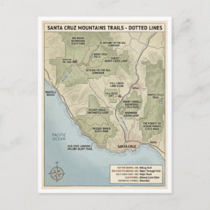 Santa Cruz California Trail Map Redwood & Coastal Postcard