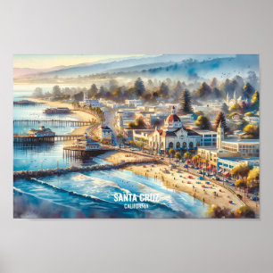 Santa Cruz California Travel Places watercolor Poster