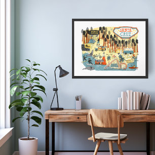 Santa Cruz California UCSC Map Illustration Poster