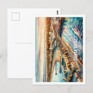 Santa Cruz California USA Famous Place watercolor Postcard
