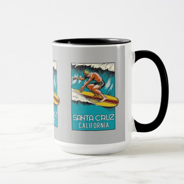 Santa Cruz California Vintage Art Surfing  Mug (Right)