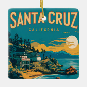 Santa Cruz California Watercolor Travel Ceramic Ornament