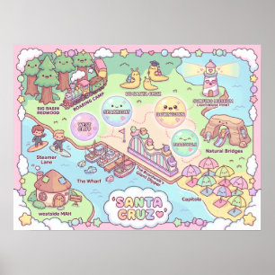 Santa Cruz Fantasy Map – Mythical Coastal Art Prin Poster