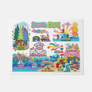 Santa Cruz Illustrated Map Boardwalk Beach Surfing Doormat