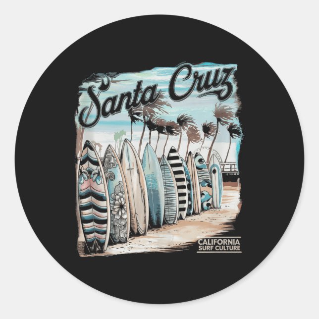 Santa Cruz Men Women California Retro Sunset Vinta Classic Round Sticker (Front)