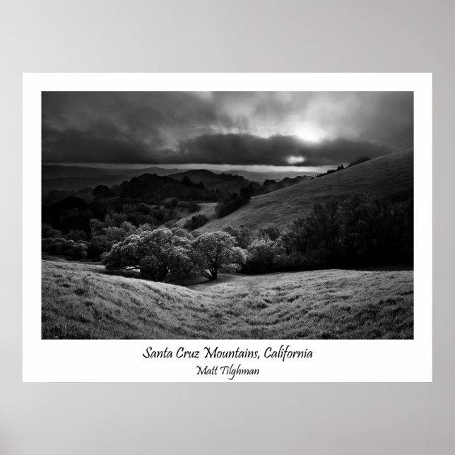 Santa Cruz Mountains in Black and White Poster (Front)