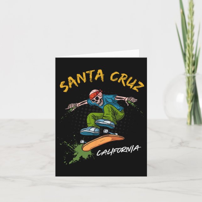 Santa-cruz Skeleton Skateboard Beach Funny Hallowe Card (Front)