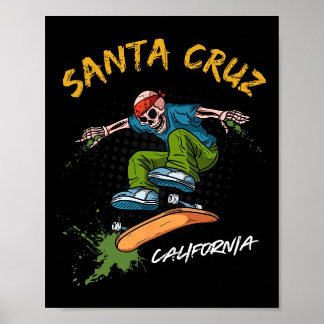 Santa-cruz Skeleton Skateboard Beach Funny Hallowe Poster (Front)