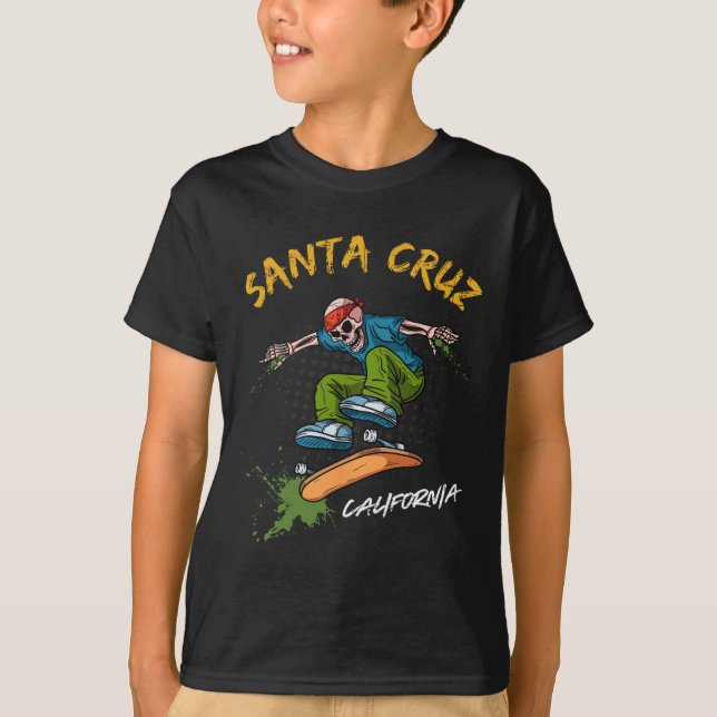 Santa-cruz Skeleton Skateboard Beach Funny Hallowe T-Shirt (Front)
