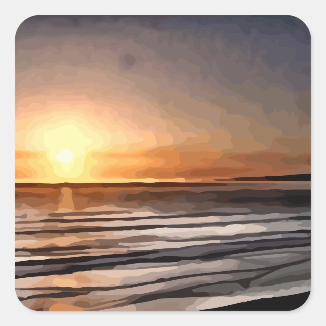 Santa Cruz Sunset painting Square Sticker (Front)
