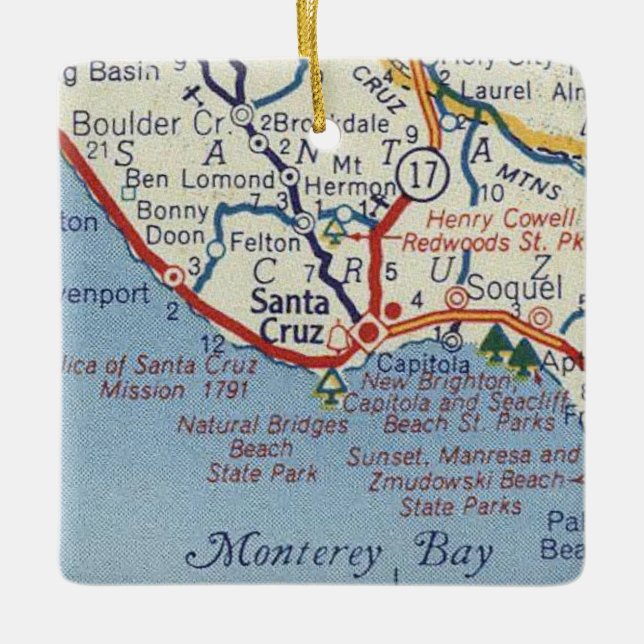 Santa Cruz Vintage Map Ceramic Ornament (Front)