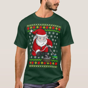 Santa Curling Ugly Christmas Pattern Gift T-Shirt