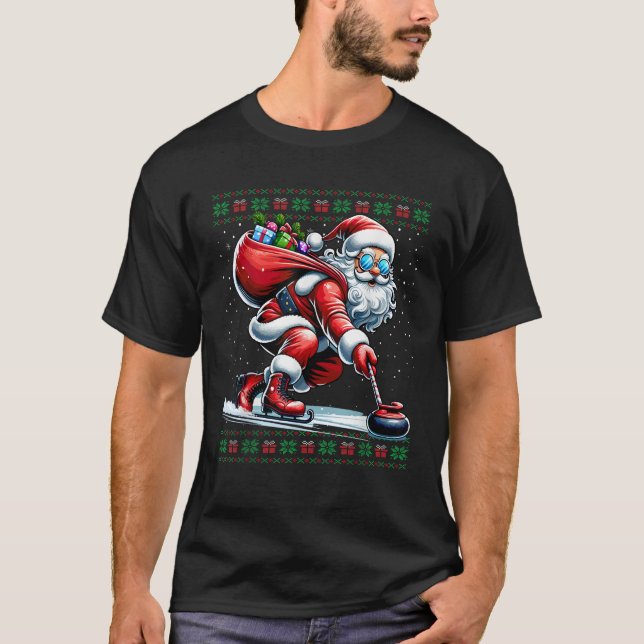 Santa Curling Ugly Christmas Sweater  (Front)