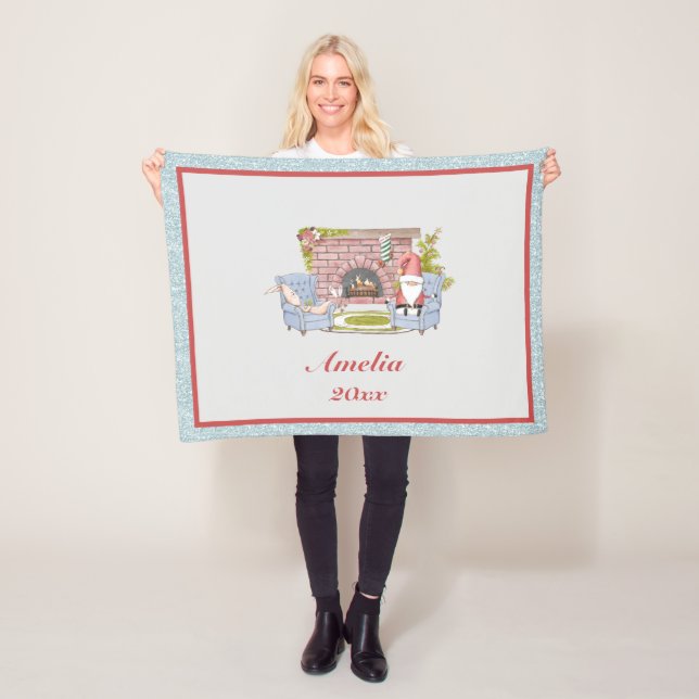 Santa Custom Name Year Keepsake Fleece Blanket (In Situ)