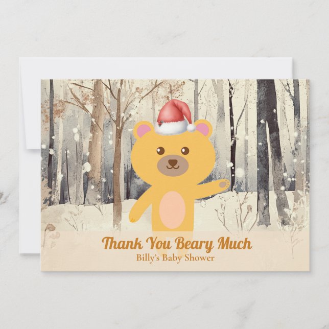 Santa Cute Bear Baby Shower Custom Thank You Card (Front)