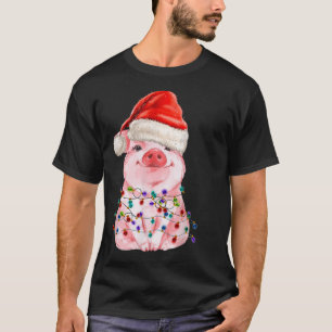 Santa Cute Pig Christmas Lights Pig Lover Funny Ch T-Shirt