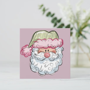 Santa Cute Santa Claus Xmas Holiday Pink  Card