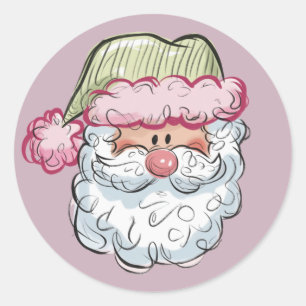 Santa Cute Santa Claus Xmas Holiday Pink  Classic Round Sticker