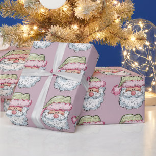 Santa Cute Santa Claus Xmas Holiday Pink Wrapping Paper