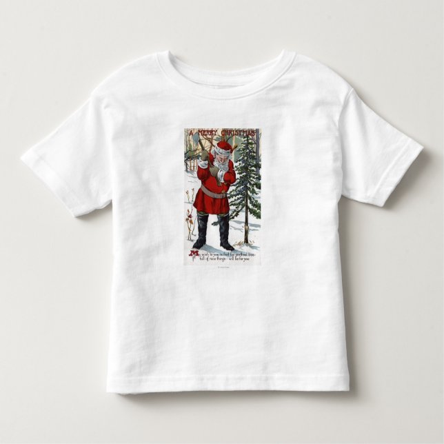 Santa Cutting Down Christmas Tree Toddler T-Shirt (Front)