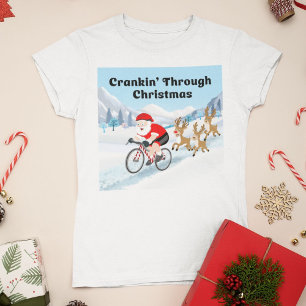 Santa Cycling in the Mountains With Reindeers T-Shirt