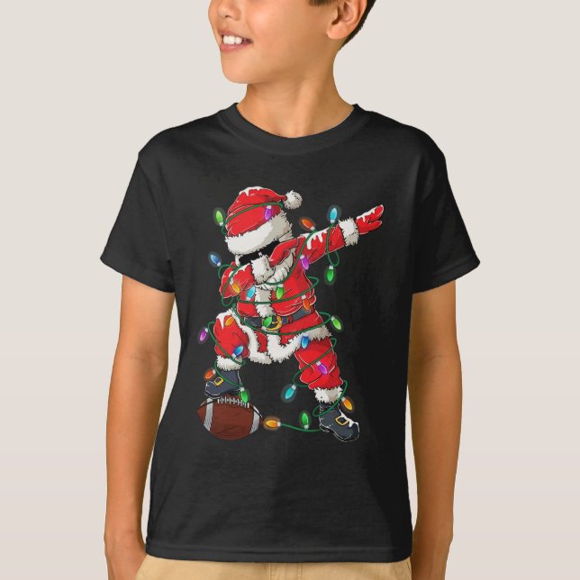 Santa Dabbing With Ball Christmas Football Player  T-Shirt (Front)
