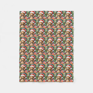 Santa Dachshund and Evergreens:  Fleece Blanket