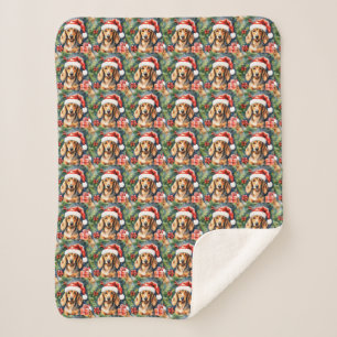 Santa Dachshund and Evergreens: Sherpa Blanket
