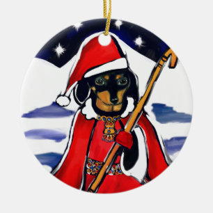 SANTA DACHSHUND CERAMIC ORNAMENT