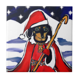 SANTA DACHSHUND CERAMIC TILE