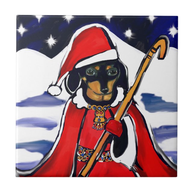 SANTA DACHSHUND CERAMIC TILE (Front)