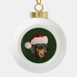 Santa Dachshund Christmas Ceramic Ball Christmas Ornament