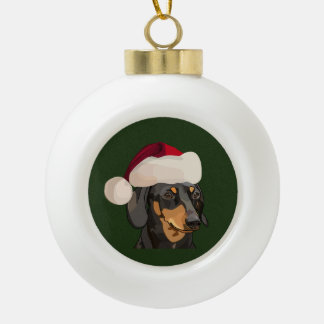 Santa Dachshund Christmas Ceramic Ball Christmas Ornament