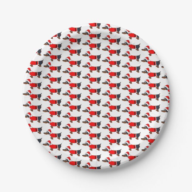 Santa Dachshund Dog Paper Plates (Front)