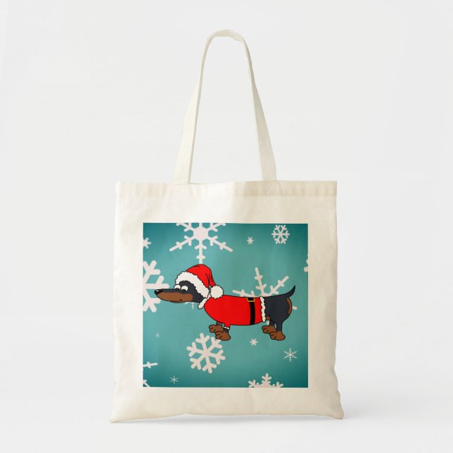 Santa Dachshund Dog Snowflakes Budget Tote Bag (Front)