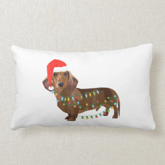 Santa Dachshund Dog Tangled In Christmas Light T G Lumbar Cushion