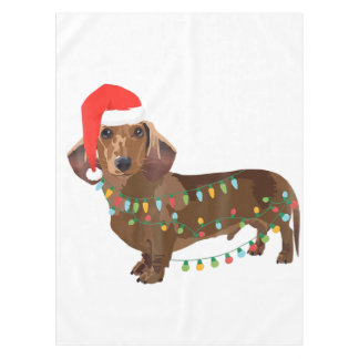 Santa Dachshund Dog Tangled In Christmas Light T G Tablecloth