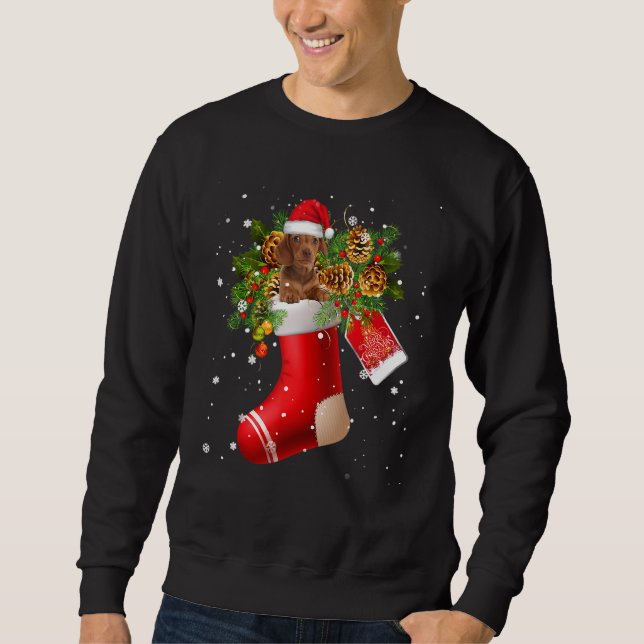 Santa Dachshund In Christmas Sock Pajama Sweatshirt (Front)