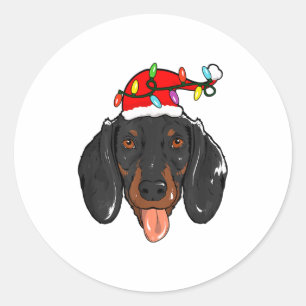 Santa Dachshund Light Christmas Classic Round Sticker