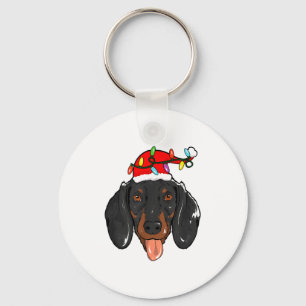Santa Dachshund Light Christmas Key Ring