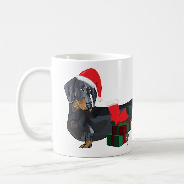 Santa Dachshund on Christmas Coffee Mug (Left)