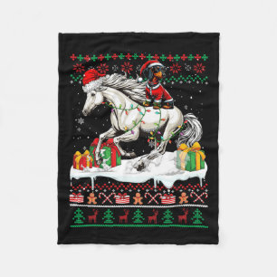 Santa Dachshund Riding Horse Christmas Sweater Lov Fleece Blanket