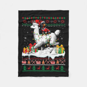 Santa Dachshund Riding Llama Christmas Sweater Lov Fleece Blanket