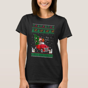 Santa Dachshund Riding Red Truck Merry Ugly Christ T-Shirt