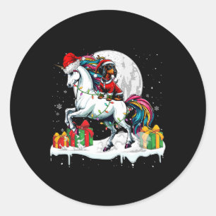 Santa Dachshund Riding Unicorn Christmas Owner Kid Classic Round Sticker