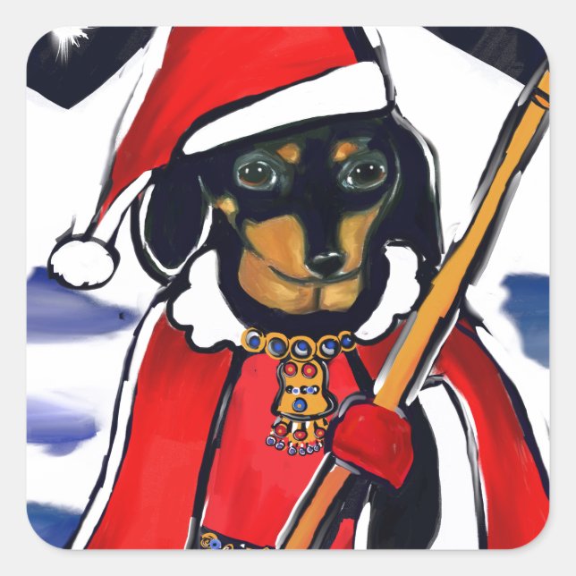 SANTA DACHSHUND SQUARE STICKER (Front)