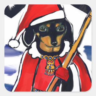 SANTA DACHSHUND SQUARE STICKER