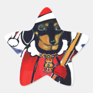 SANTA DACHSHUND STAR STICKER