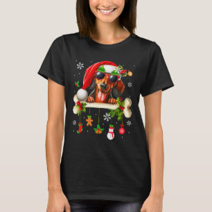Santa Dachshund Sungles Cute Bone Xmas Owner Kids  T-Shirt