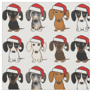 Santa Dachshunds Cute Wiener Dogs Christmas Fabric
